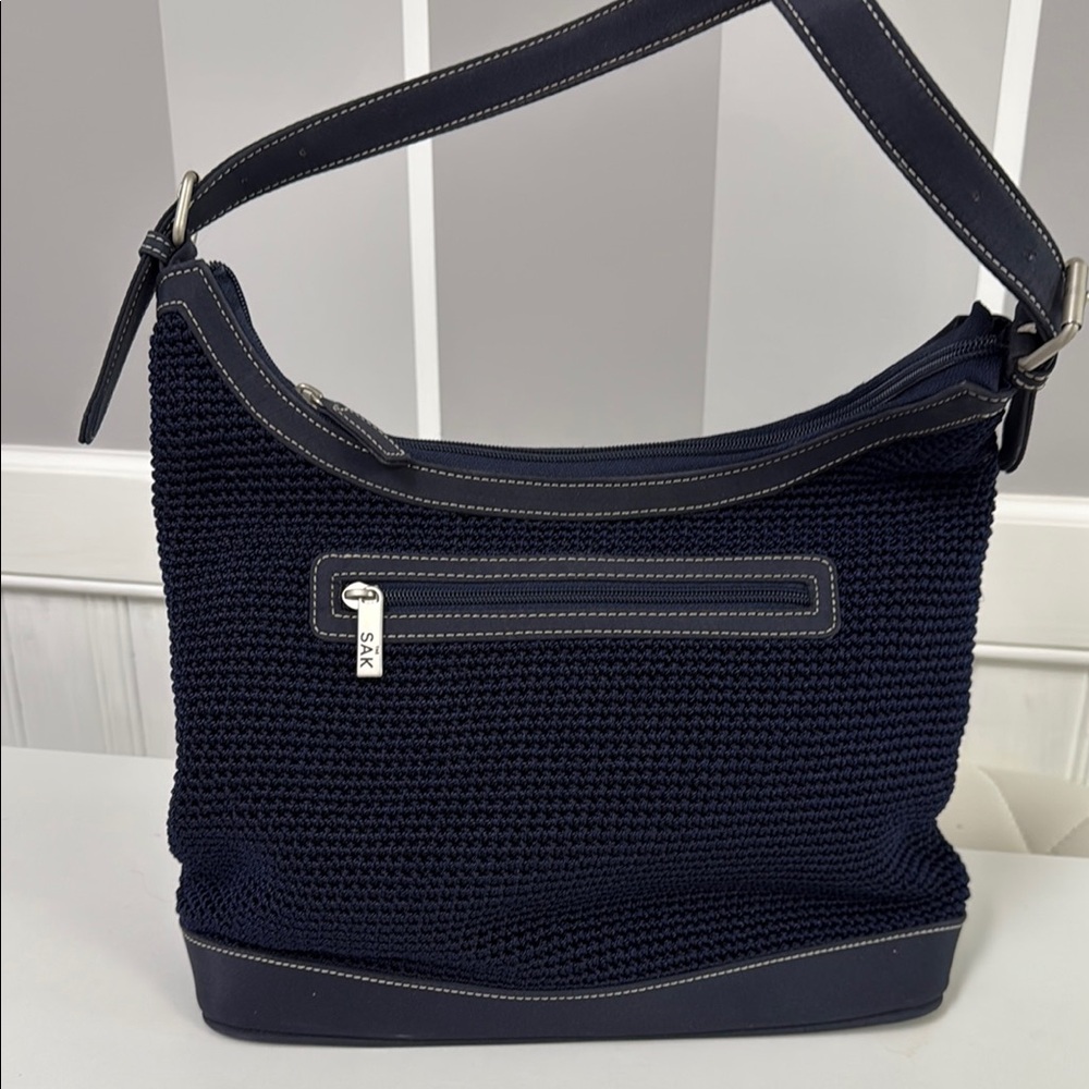 The Sak Blue Textured Knit Hobo Bag